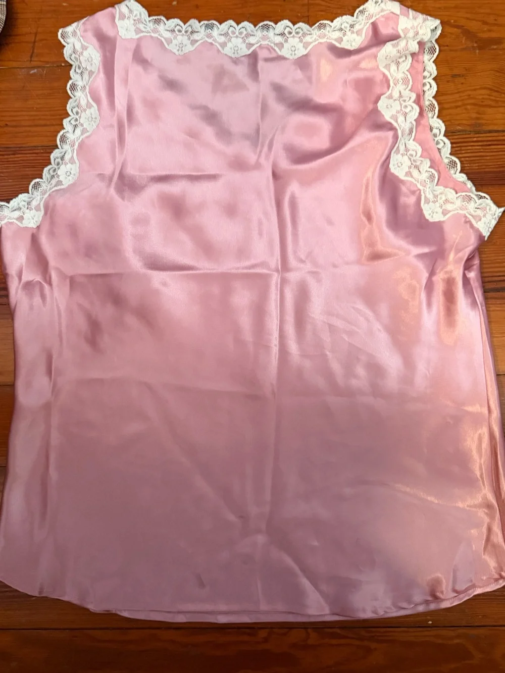 Dialogue Pink Satin Chemise with Ivory Lace Trim